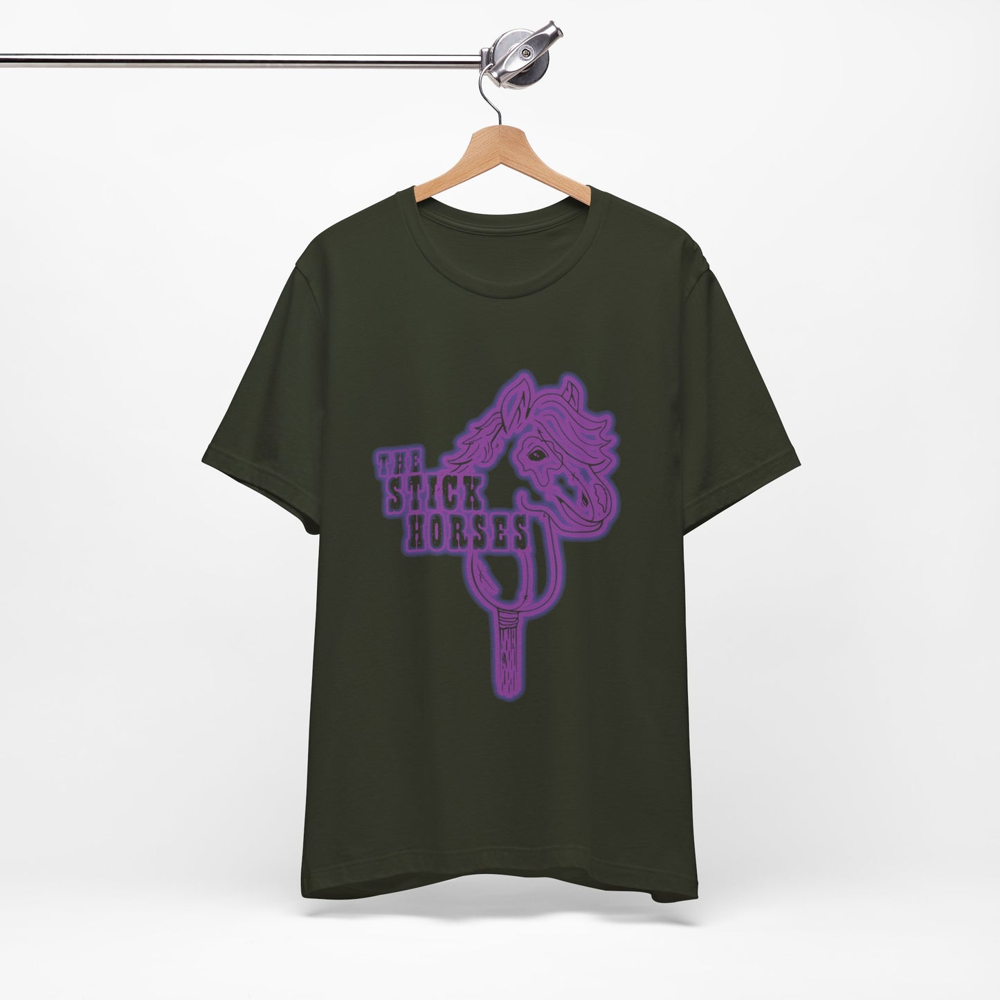 Purple Stick Horse T-Shirt, Peak Improv Theater. Bella + Canvas Brand.