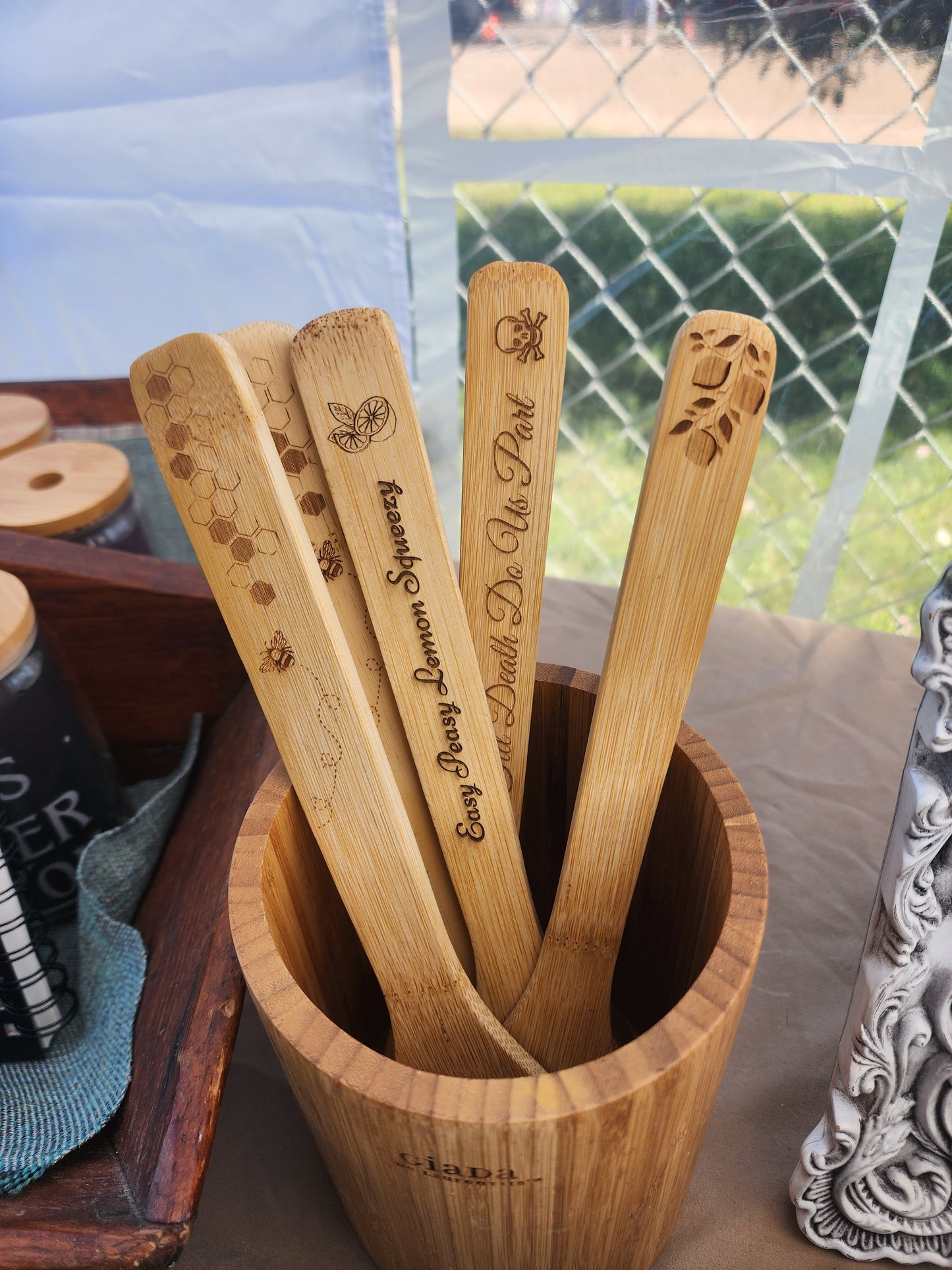 Bamboo Wooden Cooking Spoons. Lemon Design. Kitchen Utensil. "Easy Peasy Lemon Spueezy".