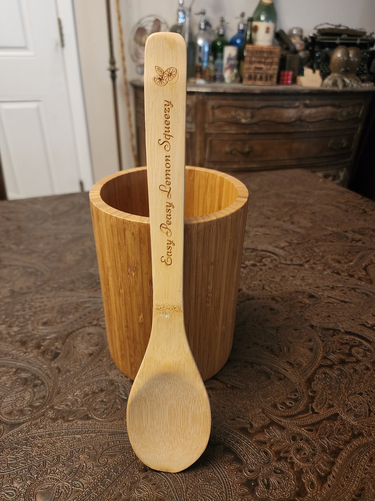Bamboo Wooden Cooking Spoons. Lemon Design. Kitchen Utensil. "Easy Peasy Lemon Spueezy".