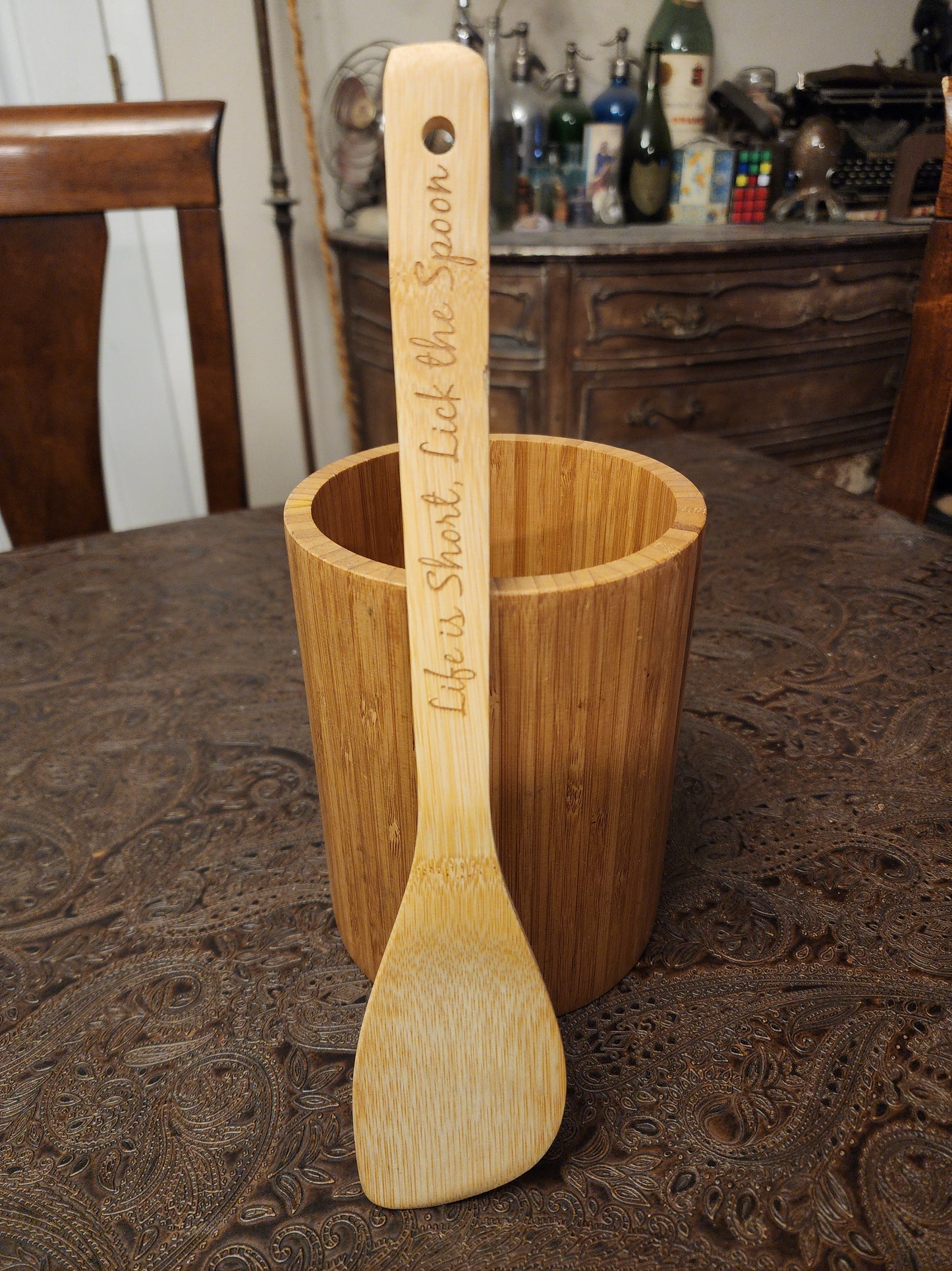 "Life is Short, Lick the Spoon" Bamboo Wooden Cooking Utensils. Kitchen