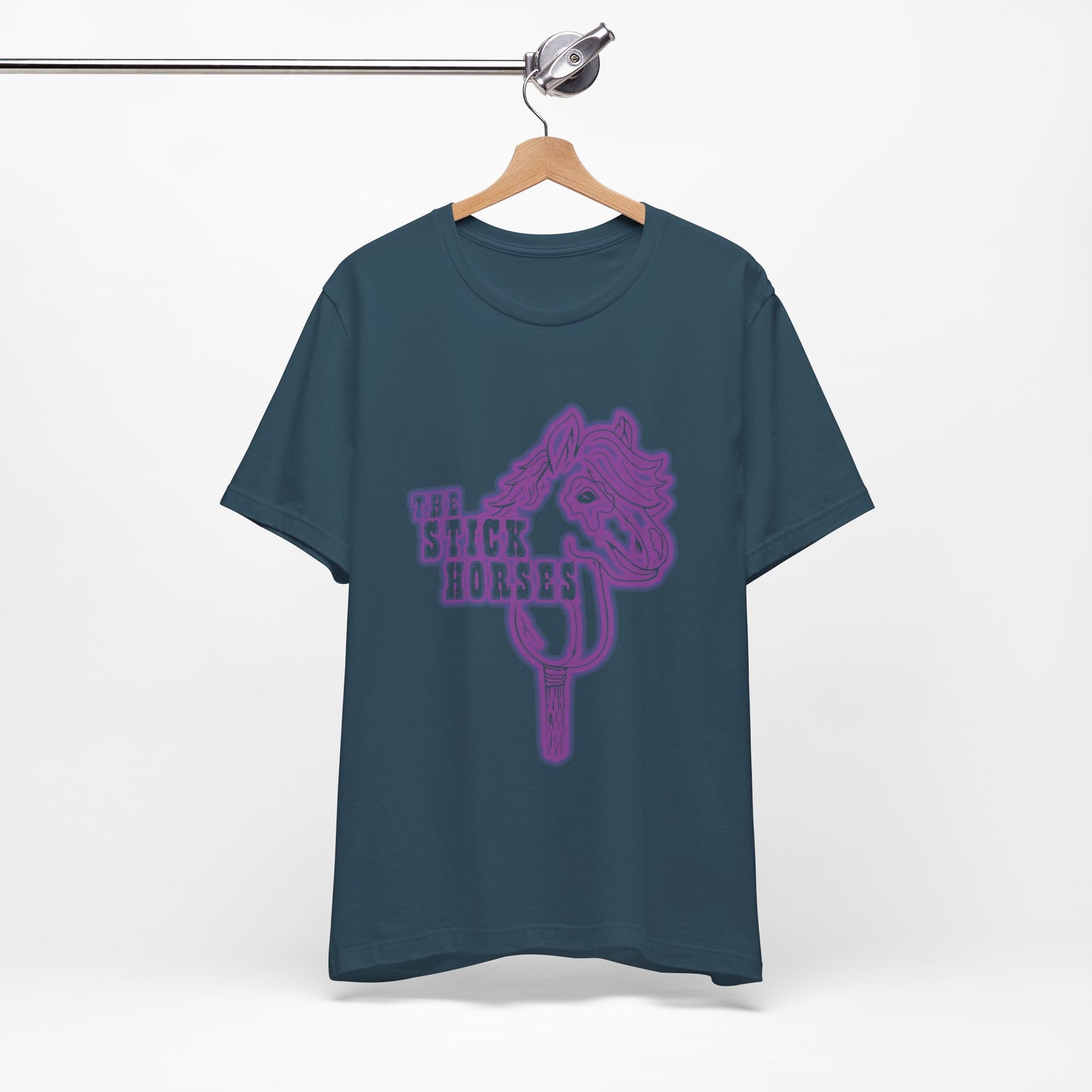 Purple Stick Horse T-Shirt, Peak Improv Theater. Bella + Canvas Brand.