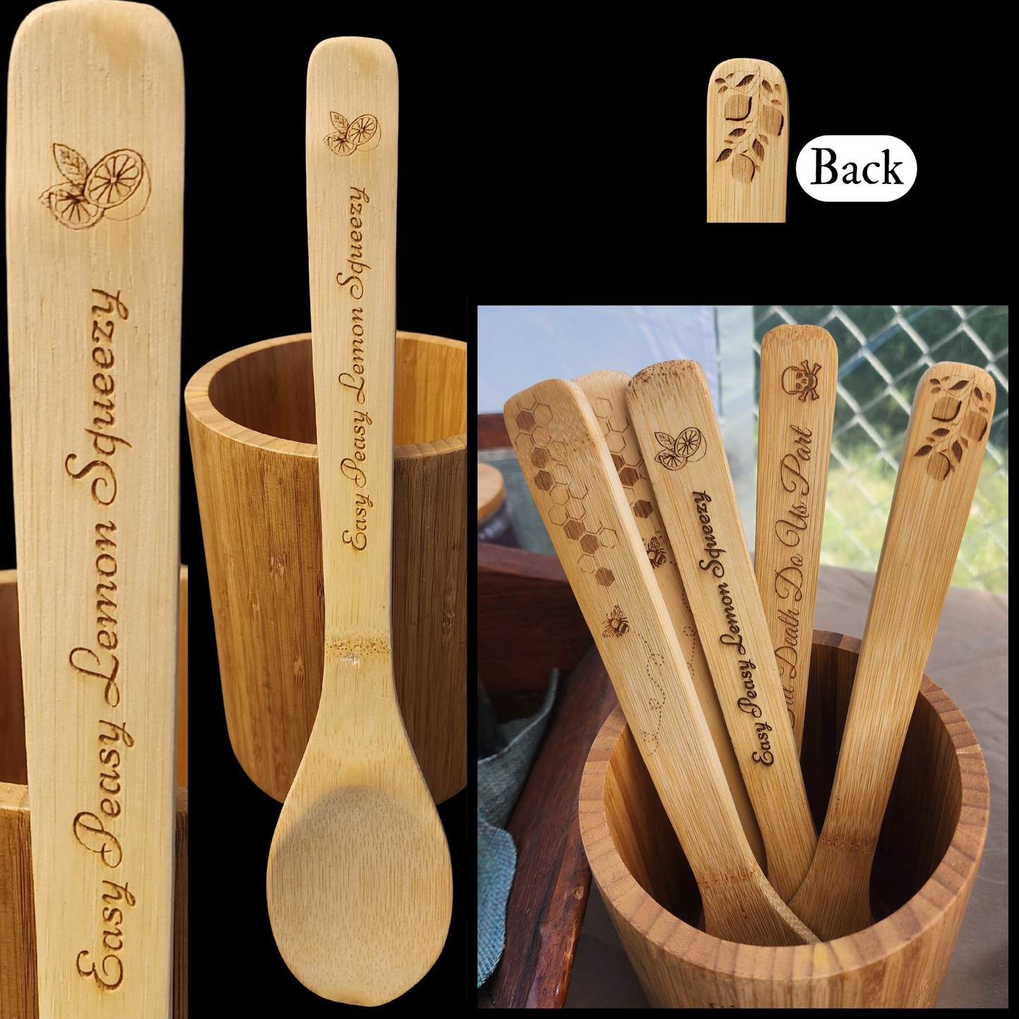 Bamboo Wooden Cooking Spoons. Lemon Design. Kitchen Utensil. "Easy Peasy Lemon Spueezy".