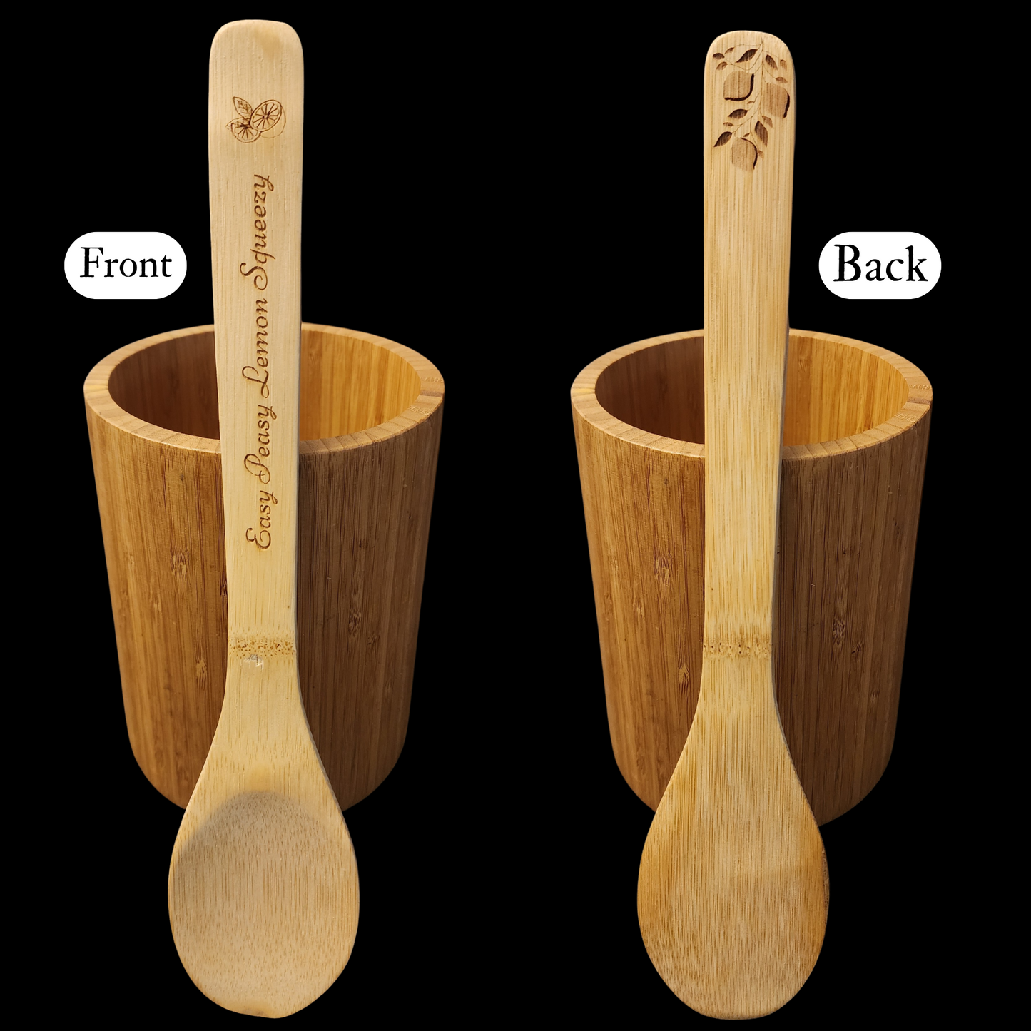 Bamboo Wooden Cooking Spoons. Lemon Design. Kitchen Utensil. "Easy Peasy Lemon Spueezy".