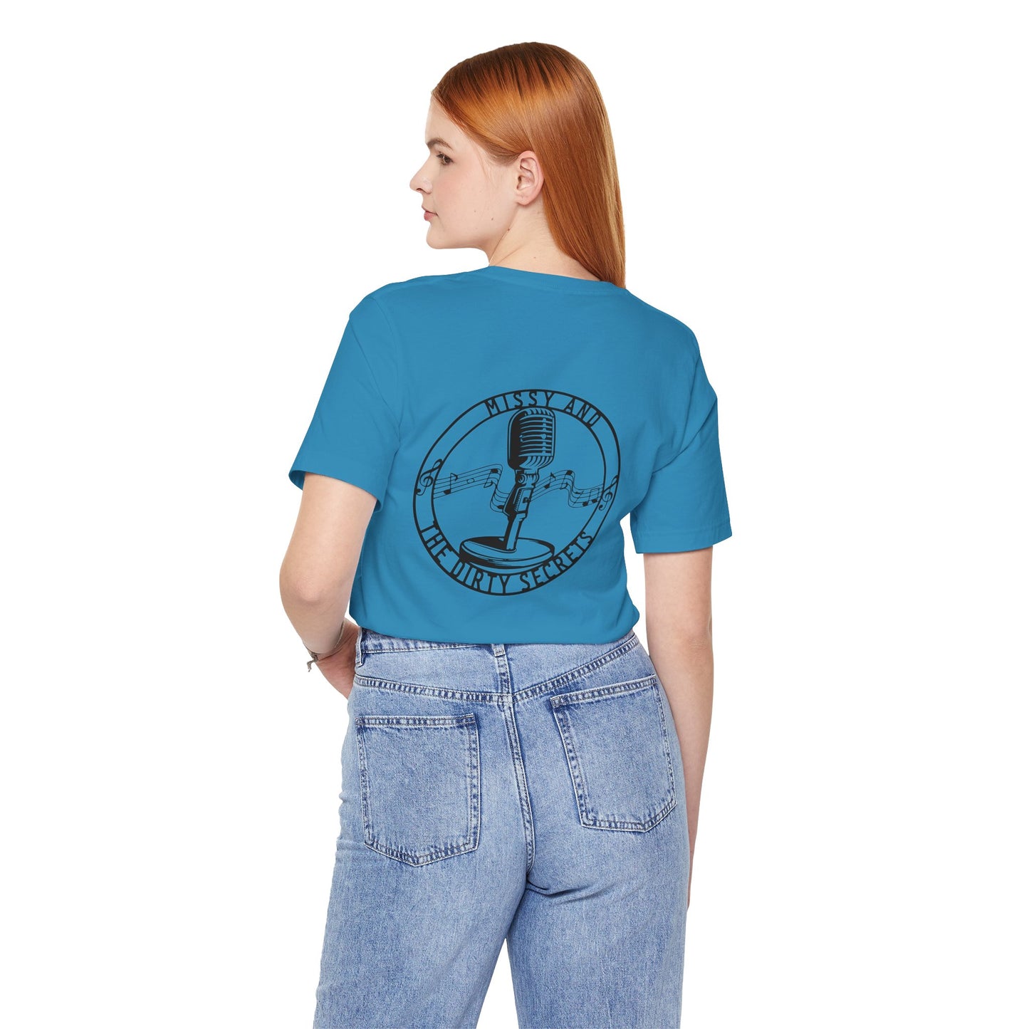 Missy and the Dirty Secrets T-Shirt Mic. Design Printed on Back. Soft blend shirt.