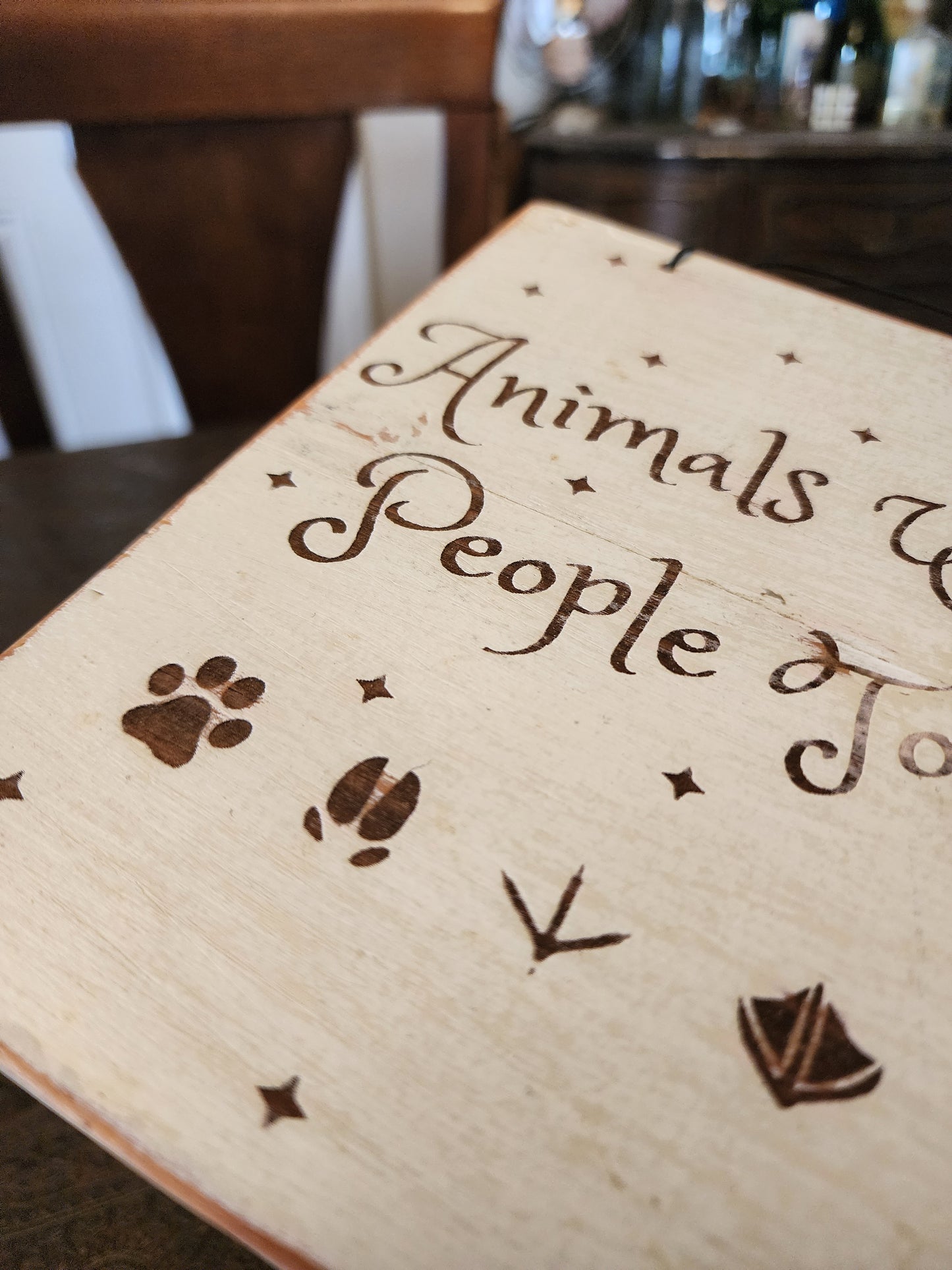Wood Sign, Upcycled, Handmade. Double sided. One line/script dog. "Dogs Welcome People Tolerated"