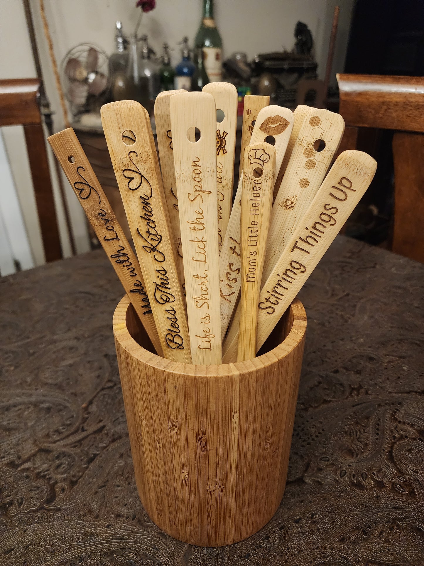 "Kiss the Cook" Bamboo Wooden Cooking Utensils. Kitchen