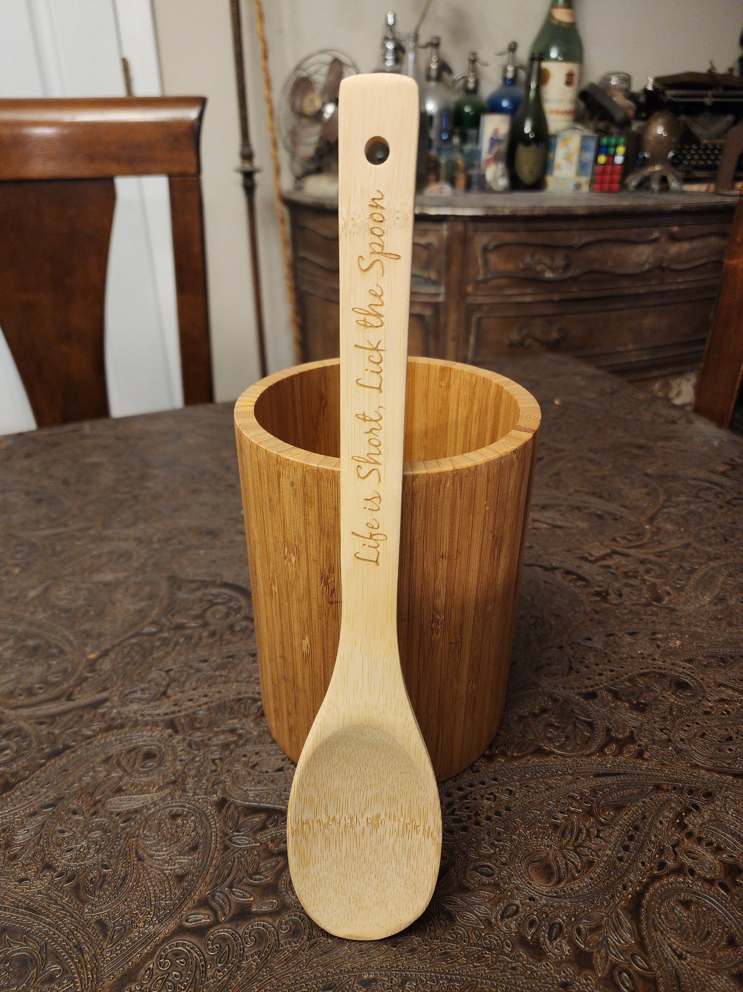 "Life is Short, Lick the Spoon" Bamboo Wooden Cooking Utensils. Kitchen