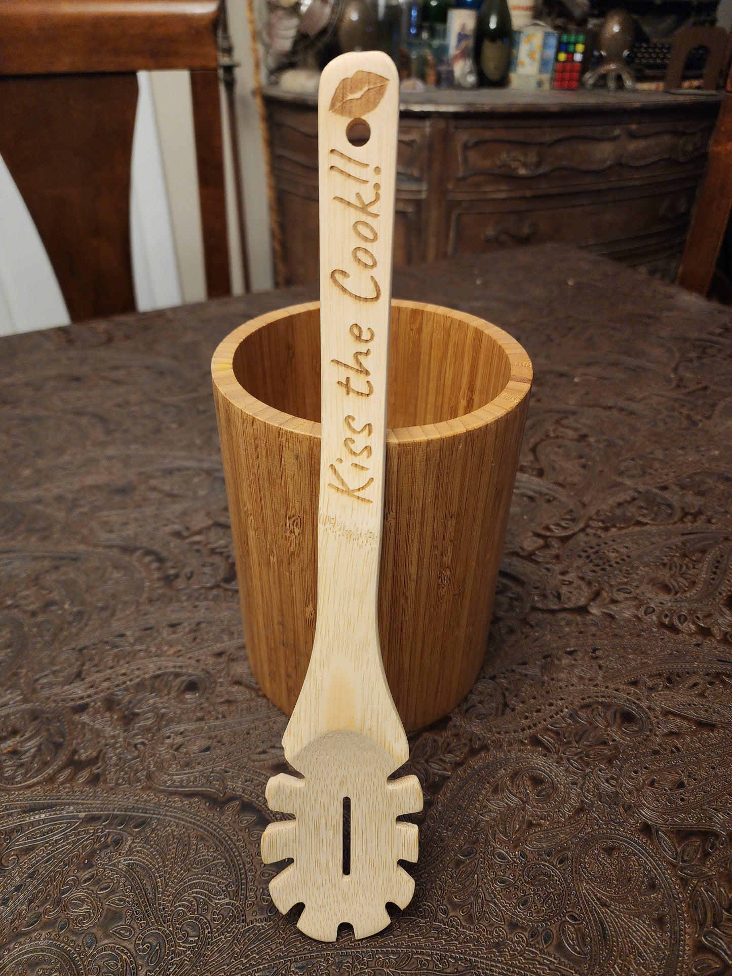 "Kiss the Cook" Bamboo Wooden Cooking Utensils. Kitchen