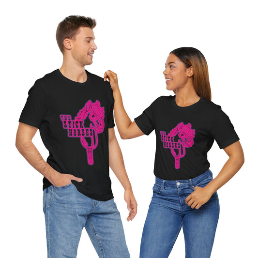 Pink Peak Improv Theater Stick Horse T Shirt. Soft Poly/Cotton Blend, Bella + Canvas.