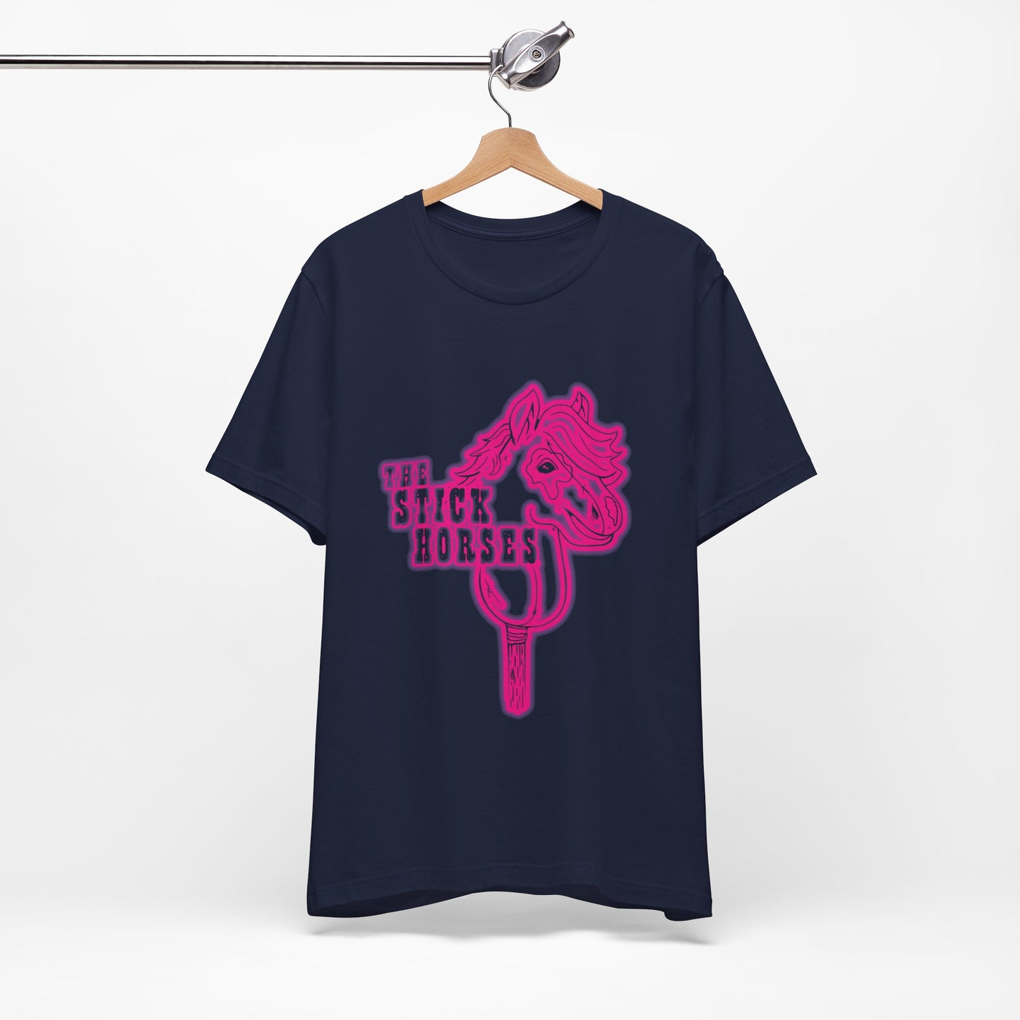 Pink Peak Improv Theater Stick Horse T Shirt. Soft Poly/Cotton Blend, Bella + Canvas.