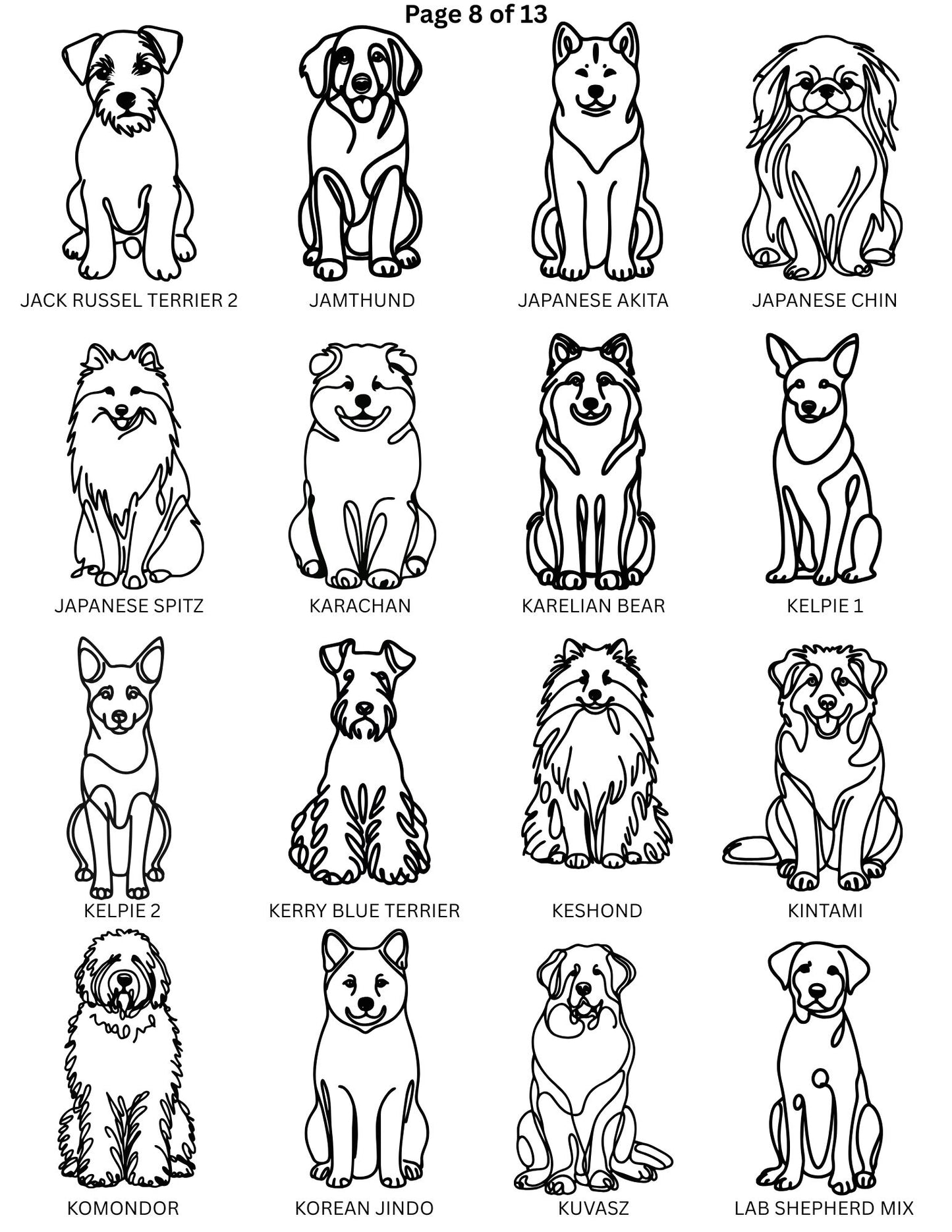 Dog Breed Line Art Keychain / Charm / Clip.